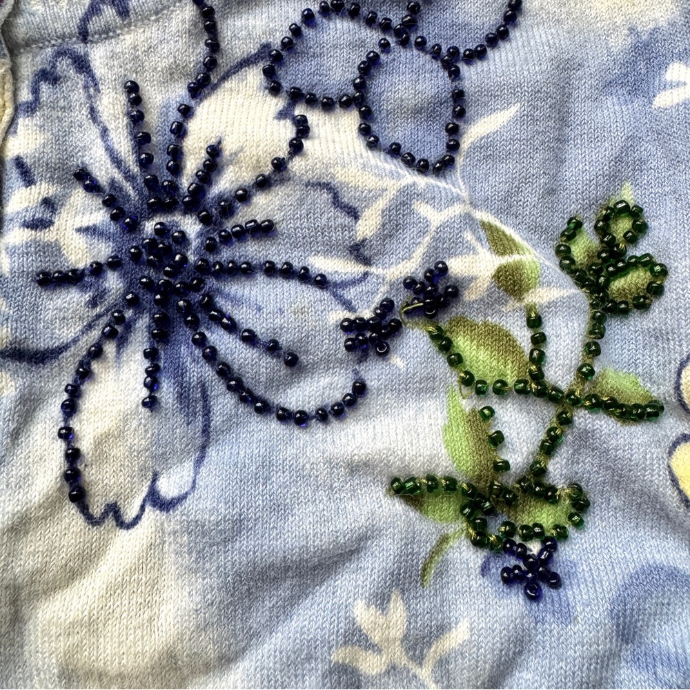 Blue Yellow Flower Print Cardigan w. Beading Size S - Picture 7 of 9